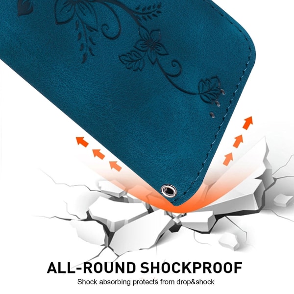 För Samsung Galaxy S23 Fe Imprinted Lily Flower Smartphone Case Pu Läder Stativ cover Dark Blue