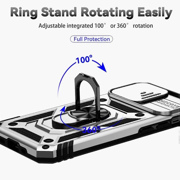 For iPhone 14 Pro Deksel PC+TPU Ring Stativ Telefondeksel med Skyvbart Kamerabeskyttelse Multicolor Style G