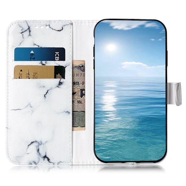 För Iphone 15 Pro Plånboksställ Pu Läder Phone case Mönster Utskrift Anti-dropp cover White Marble