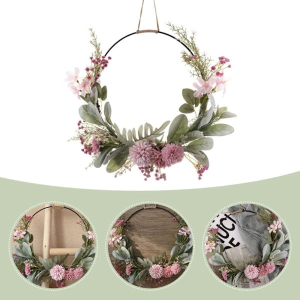 Konstgjorda blommor metallring eukalyptus krans blommig dörr krans vägg krans påsk krans blomsterkrans påsk dekoration rosa
