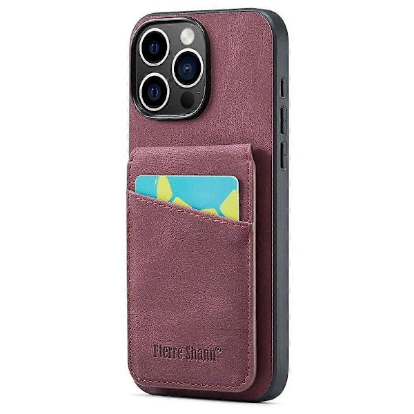 FIERRE SHANN Fodral till iPhone 16 Pro med Korthållare Ställ Läder RFID-blockerande Baksida Multicolor Style D