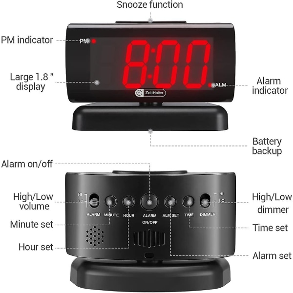 Väckarklocka för sovrum 5" stor led digital klocka för seniorer, dimbara enkla väckarklockor för sovrum, volymjusterbar/snooze/batteribackup/swi