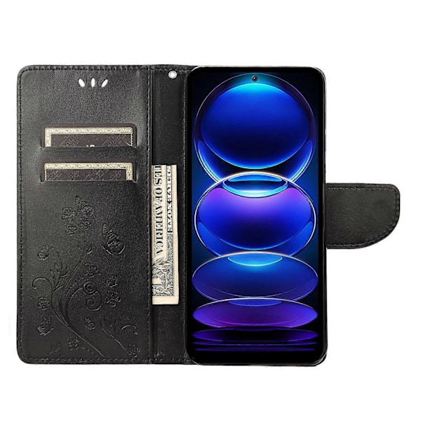 För Xiaomi Redmi Note 12 Pro+ 5G Ställ Telefonfodral PU Läder Blomma Fjäril Präglat Plånboksfodral Multicolor Style A