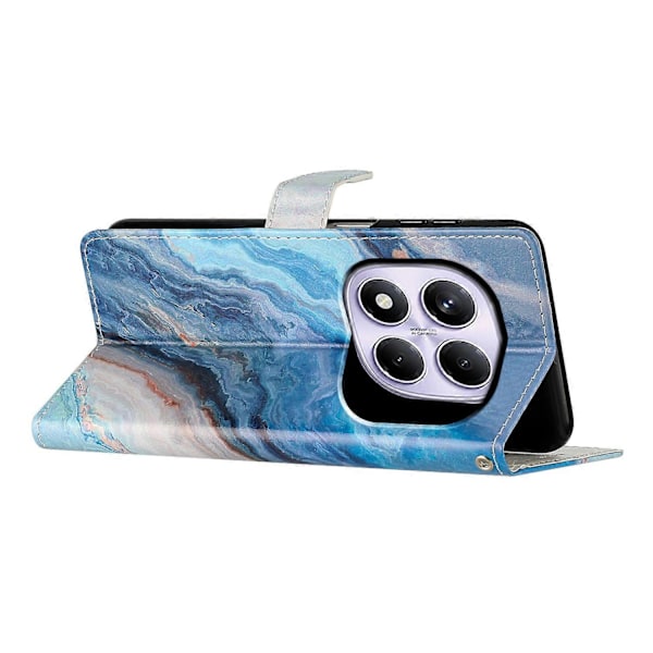 Pung etui i PU-læder med mønstertryk og stativ til Xiaomi Redmi Note 14 Pro 4G med rem Multicolor Blue Marble