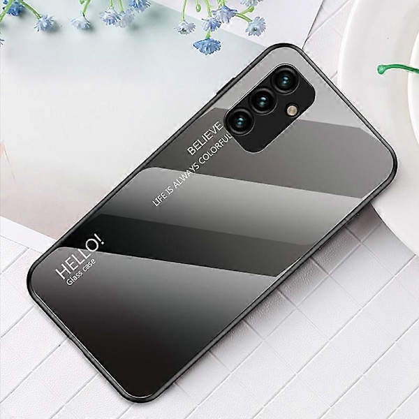För Samsung Galaxy A34 5G Gradient Färg Telefonskal Härdat Glas+PC+TPU Skyddsfodral Multicolor Style J