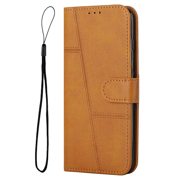 For Vivo Y33s / Y21s / Y21 Sammenleggbart Stativ Sydd Pu-Lærveske Stativ Magnetisk Lukking Støtsikker Flip Folio Bokdeksel Med Stropp Yellow
