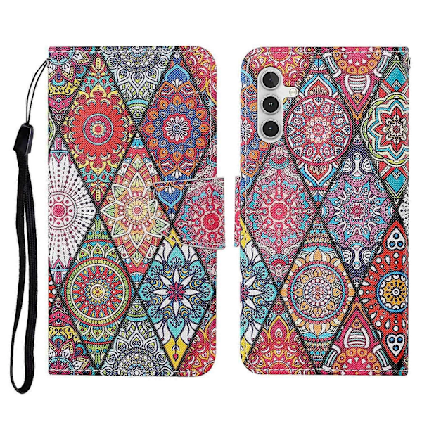 Samsung Galaxy A26 5G/A16 4G -kotelo, kuvioitu, suojaava nahkainen folio-puhelinkotelo Multicolor Rhombus Totem