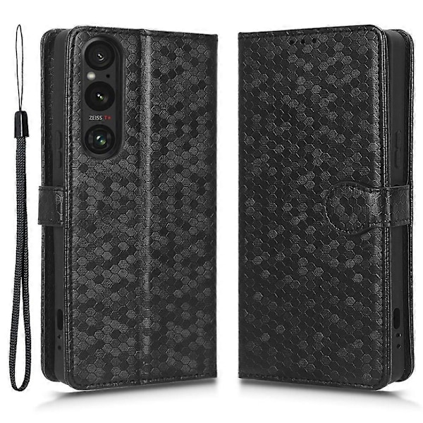 Læderetui til Sony Xperia 1 V, præget prikmønster tegnebog mobiltelefon stativ cover Multicolor Style A