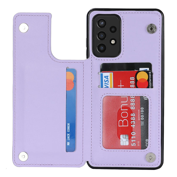 För Samsung Galaxy A52 4g / 5g / A52s 5g Rfid-blockerande phone case Korthållare Läder+tpu Kickstand cover Purple