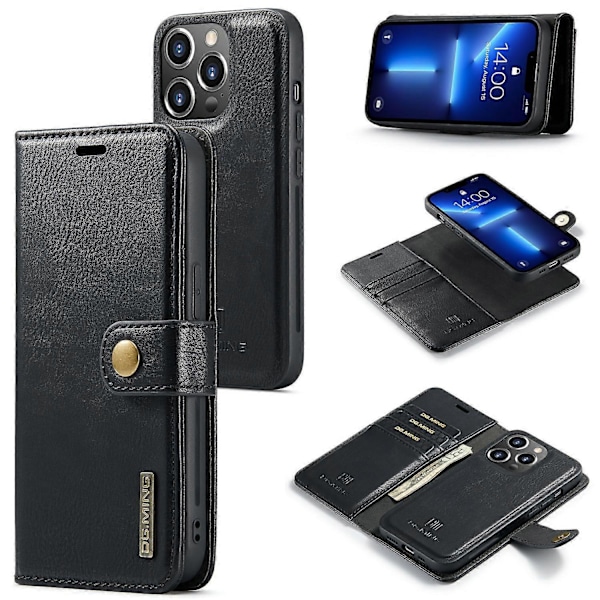 Avtagbart magnetiskt telefonfodral i delat läder med plånboksstativ för iPhone 15 Pro Max, fallsäkert Multicolor Style A