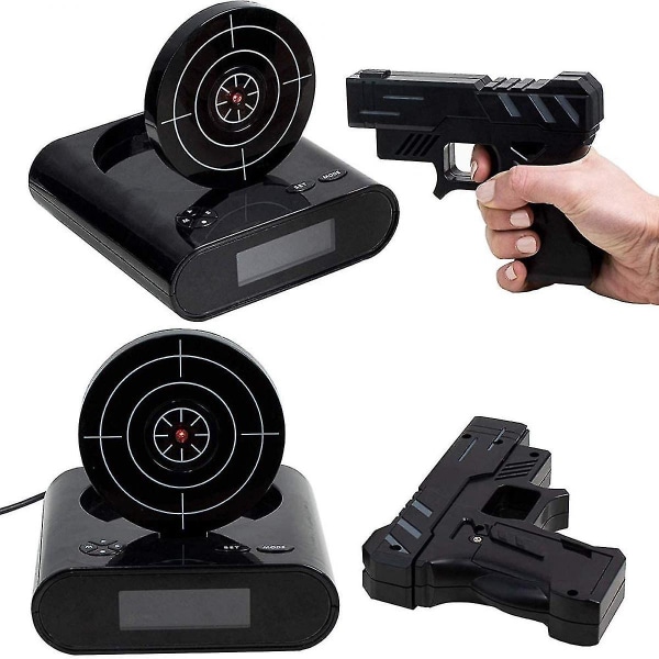 Target Wake Up Alarm Clock, Creative Gun Shooting Alarm Personlig 12-timmars digital display för tunga sovplatser, Nyhetspresent för pojkar Flickor (svart Su