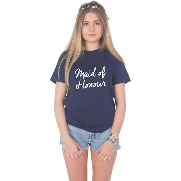 Maid Of Honour Top Bryllup Polterabend Brud kommende Fest Brudepige Bridal Shower Gave T-shirt Navy Blue XXL