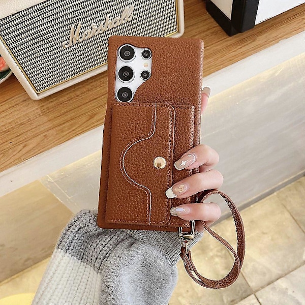 Til Samsung Galaxy S23 Ultra Etui Spejldesign PU Læder Bagcover med Kortlommer, Håndledsrem Multicolor Style F
