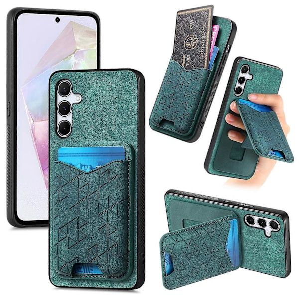 Til Samsung Galaxy A35 5G Etui med Præget Mønster, Kortholder, Støttefod, Læder Bagside Multicolor Style C