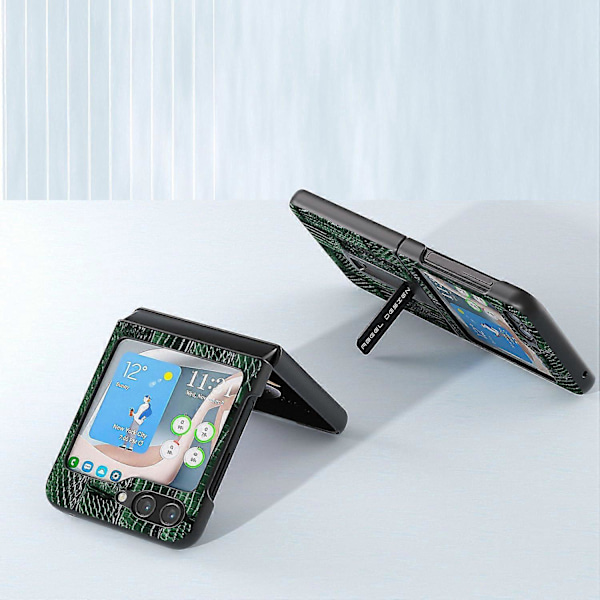 Samsung Galaxy Z Flip5 5G Mahjong -kuvioinen jalustakotelo aitoa lehmännahkaa + PC-puhelinkotelo Multicolor Style C