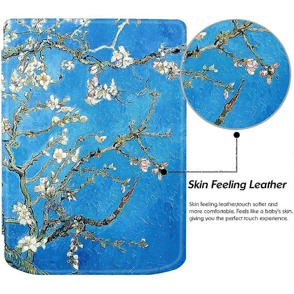 Læderetui til PocketBook Verse Pro E-læsercover med automatisk dvale/vækning - tid til at rejse Multicolor Plum Blossom