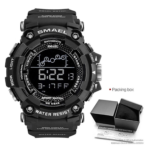 Smael Military Sports Digital Watch For Herr Vattentät Led Bakgrundsbelysning Armbandsur Vecka Datum Väckarklocka Relogio Reloj Black-Box