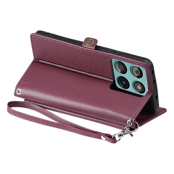 Læderetui med håndledsrem, pung og stativ til Motorola Edge 60 5G/ 60 Fusion 5G Multicolor Wine Red