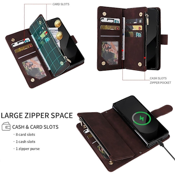 Fodral för Samsung Galaxy Z Fold6 5G med dragkedjeficka, läderfodral med axelrem Multicolor Style A