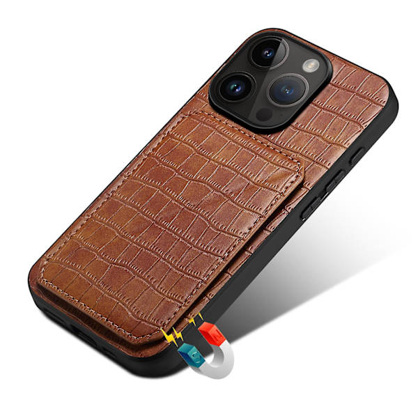 Pc + Tpu+ Pu Läder Phone case För Iphone 13 Pro Crocodile Texture Korthållare Stand Cover Brown