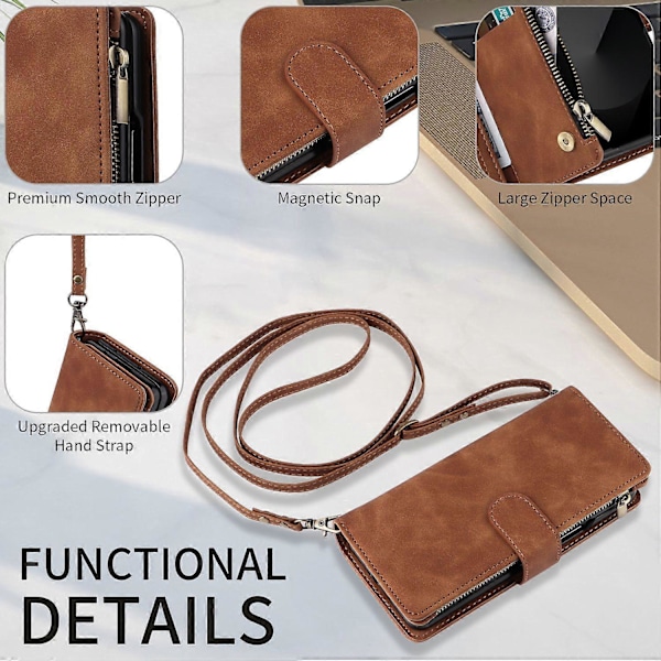 Fodral för Samsung Galaxy Z Fold6 5G med dragkedjeficka, läderfodral med axelrem Multicolor Style D
