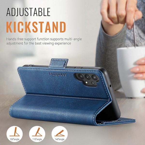För Samsung Galaxy A32 5G Fodral AUTSPACE A11 RFID-blockerande Retro Läder Mobiltelefon Plånboksfodral Multicolor Blue