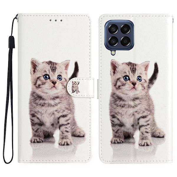 Stötsäkert cover för Samsung Galaxy M53 5g, mönsterutskrift Pu läder phone case Stativ plånbok med rem Cute Cat