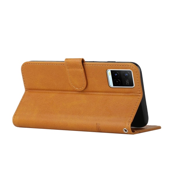 Til Vivo Y33s / Y21s / Y21 Foldbart Stativ Syning Pu Læder Etui Stativ Magnetisk Lukning Stødsikkert Flip Folio Bog Cover Med Rem Yellow
