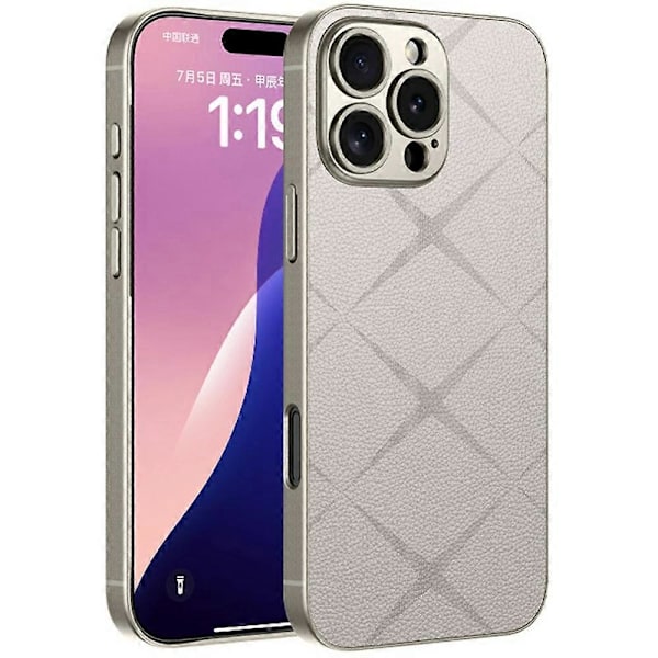 GKK iPhone 16 Pro -kotelo, tekstuuroitu PU-nahkapäällysteinen TPU+PC sormenjälkiä hylkivä puhelinkotelo - Harmaa Multicolor Titanium Grey