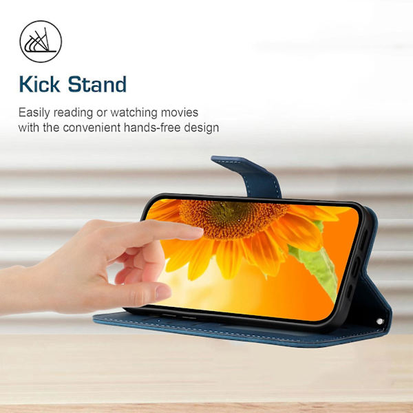 Til Samsung Galaxy A22 5g (EU Version) Ht04 Præget Solsikke Pu Læder Smartphone Cover Stativ Stødsikker Hud-venlig Telefon Wallet Etui Med Skulderrem Dark Blue