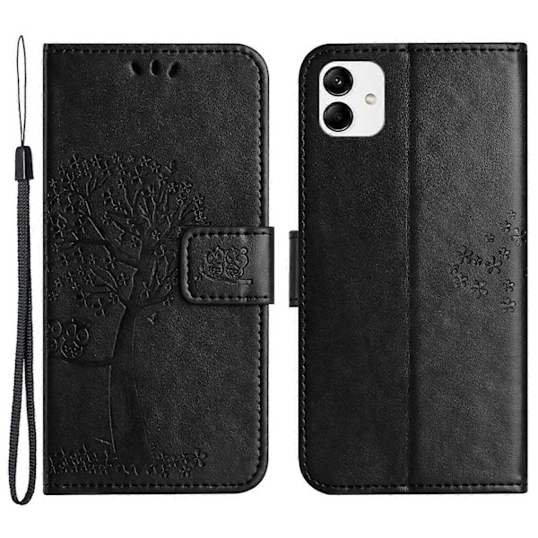 Skal för Samsung Galaxy A05 4G Uggla Träd Präglat Läder Telefonskydd med Plånbok Multicolor Style A