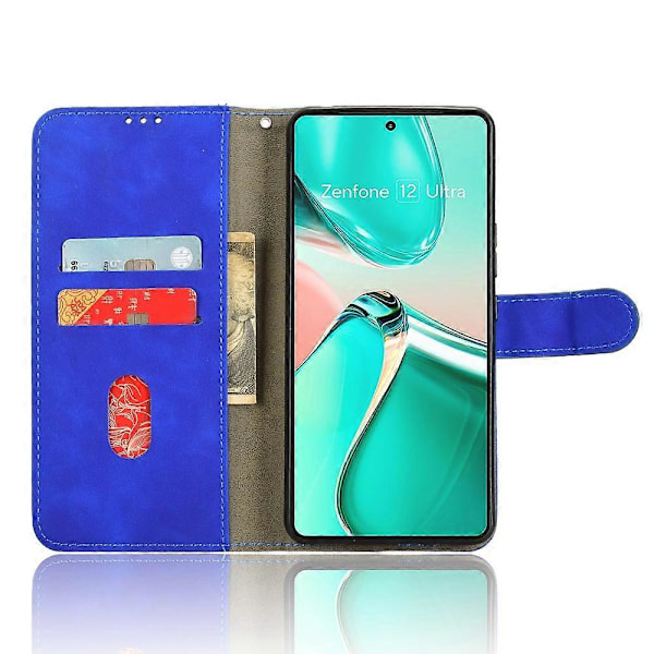 Læderetui til Asus Zenfone 12 Ultra 5G, hudfølelse, anti-drop, pung, flip telefoncover Multicolor Blue