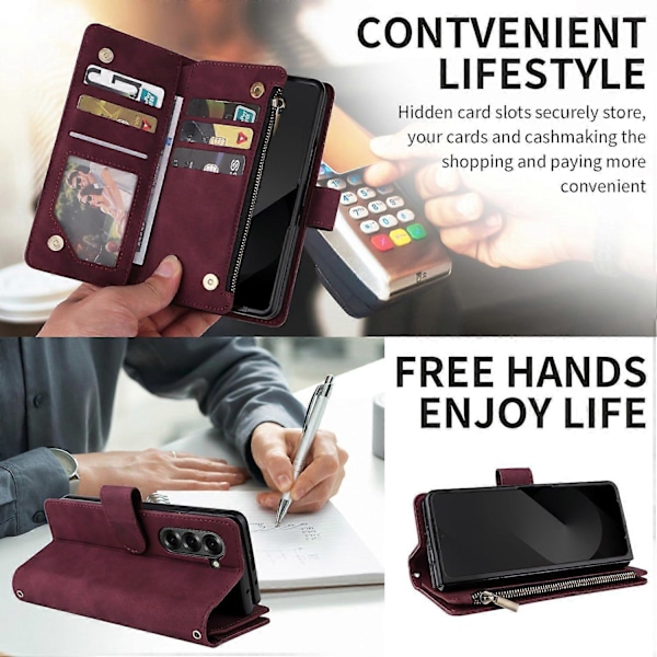 Til Samsung Galaxy Z Fold6 5G Etui Lynlåslomme Læder Telefon Cover med Skulderrem Multicolor Style H