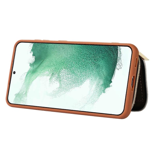 Wallet Telefon Cover til Samsung Galaxy S22 5G, Lynlås Design Cover Støtteben PU Læder+TPU Skal Multicolor Style A