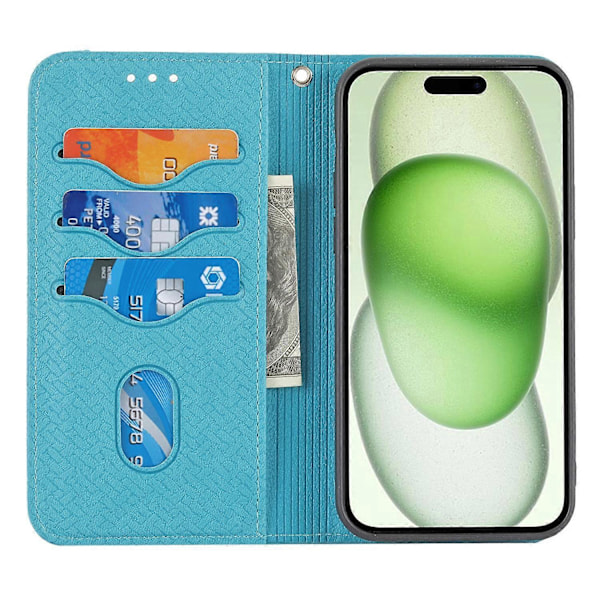 För iPhone 15 Plus Fodral Splitsad PU Läder Ställ Plånboksfodral med Rem Multicolor Style D