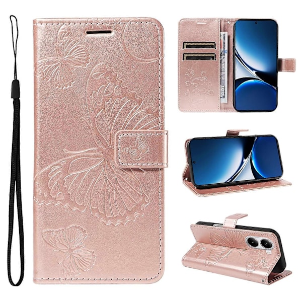Pung Etui til Xiaomi Redmi Turbo 4 5G/Poco X7 Pro 5G med Blomster Sommerfugl Præget Læder Telefon Cover Multicolor Rose Gold