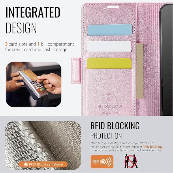 Samsung Galaxy A33 5G -kotelo AUTSPACE A11 RFID-suojattu retro nahkainen matkapuhelinlompakkokotelo Multicolor Pink