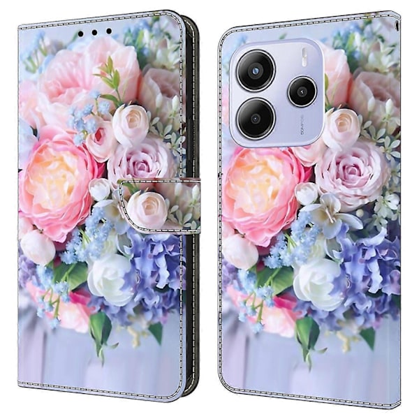 Xiaomi Redmi Note 14 5G Kotelo Magneettilukolla 3D Kuvio Nahkainen Lompakko Puhelinkotelo Multicolor Colorful Flower