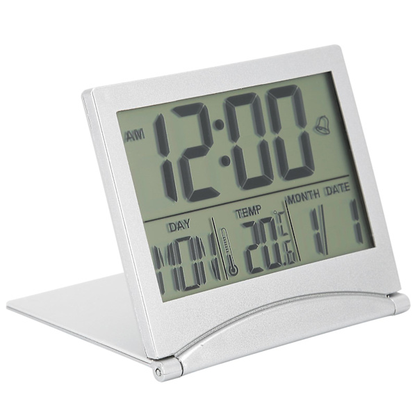 Elektronisk Kompakt Bord Vækkeur Foldbar Kalender Temperatur Timer Ur Til Rejser
