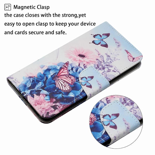 Samsung Galaxy A06 -kotelo, kuvioitu, suojaava nahkainen folio-puhelinkotelo - Voikukka Multicolor Purple Butterfly