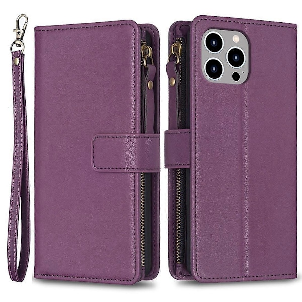 BF Style-19 För iPhone 15 Pro Max PU Läder Telefonfodral Flip Plånbok Ställ Skydd med Dragkedjeficka Multicolor Style C