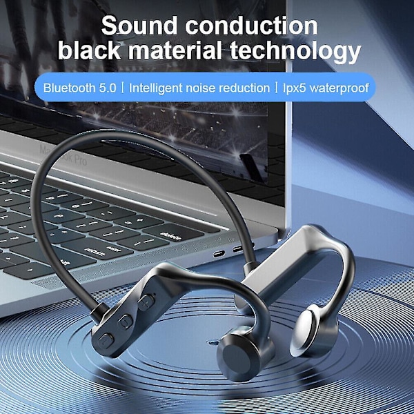 Knoglelednings Sport Høretelefoner Headset Bluetooth Åben-øre Trådløs Farve Obsidian Sort