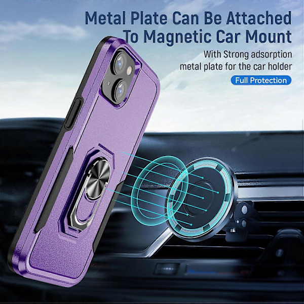 Stødsikkert PC+TPU cover til iPhone 15 med ringholder og anti-fald funktion Multicolor Style I