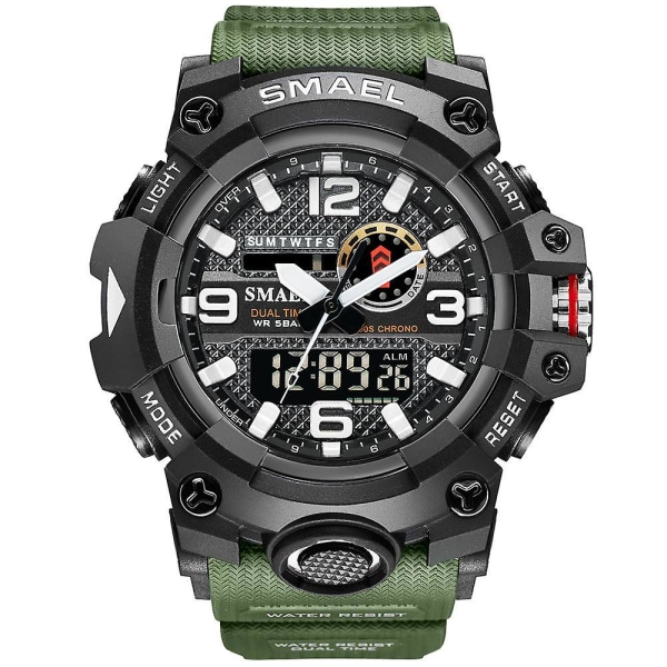 Smael Digital Herr Militär Klockor Dual Time Vattentät Lyx Topp Watch Herr Sport Led Quartz Analog Armbandsur Herr ArmyGreen