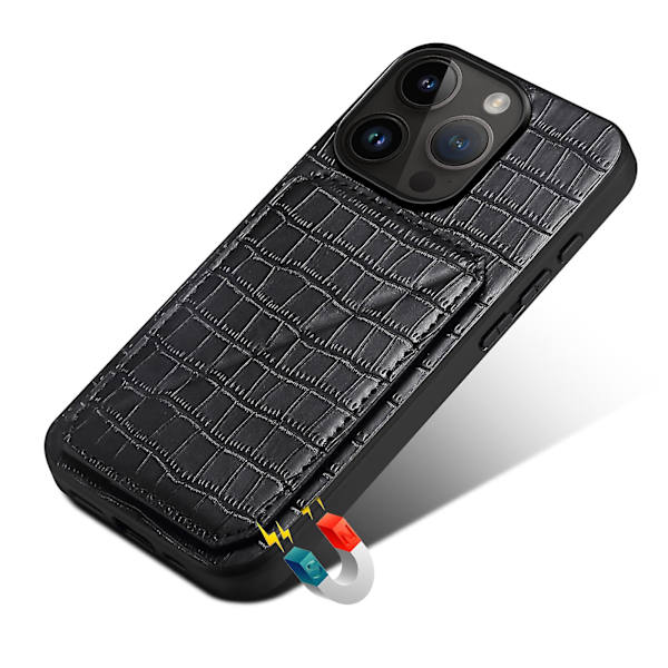 Pc + Tpu+ Pu Läder Phone case För Iphone 13 Pro Crocodile Texture Korthållare Stand Cover Black