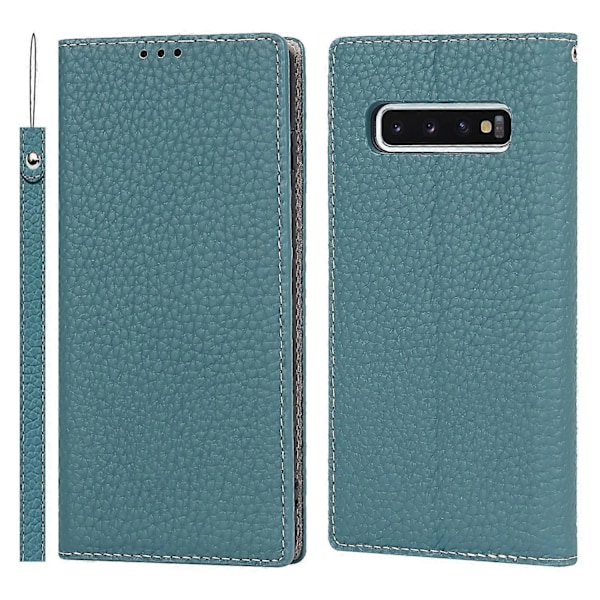 Läderfodral med litchi-struktur, äkta läder, flipfodral, anti-repor, ställfunktion för Samsung Galaxy S10