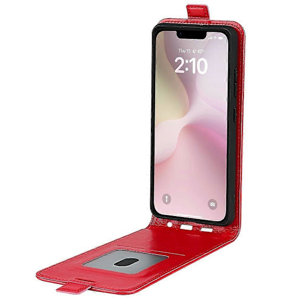 iPhone 16e -kotelo korttipaikoilla, pystysuuntainen läppä, nahkainen puhelinkotelo - musta Multicolor Red