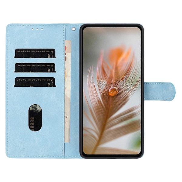 Til Xiaomi Redmi A5 NFC Etui Præget Fjer PU Læderpung Telefoncover med Håndledsrem Multicolor Sky Blue