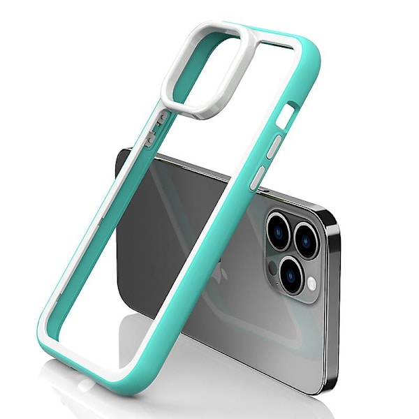 IPhone 13 Pro Max iskunkestävä kirkas puhelinkotelo akryylitausta + värikäs kehys irrotettava 2-in-1 suojus Cyan