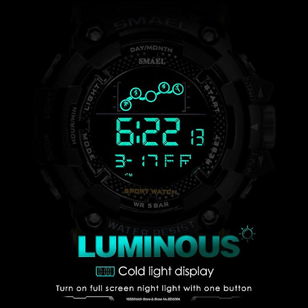 Smael Military Sports Digital Watch For Herr Vattentät Led Bakgrundsbelysning Armbandsur Vecka Datum Väckarklocka Relogio Reloj Gray-Box